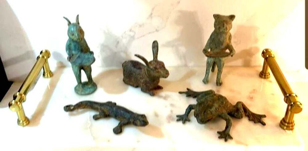 Vintage Patinated Bronze Animal Figurine Set